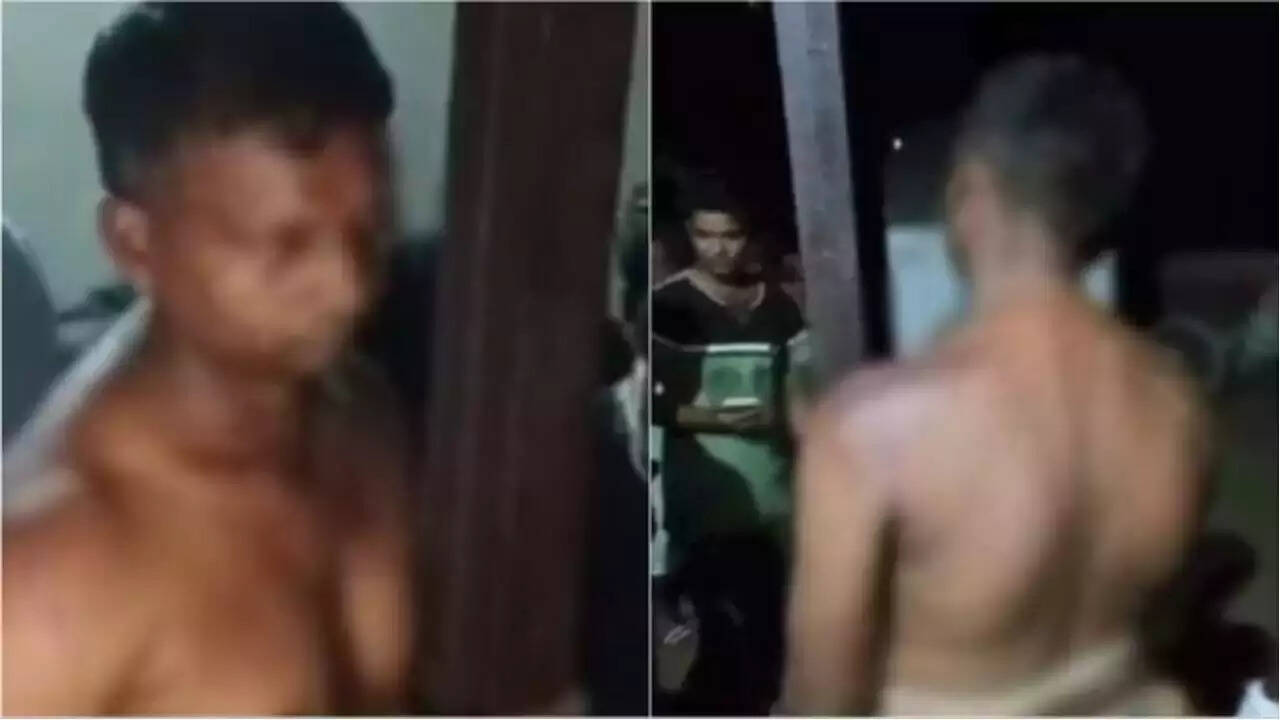 போலீஸ் இன்ஸ்பெக்டரை அரைகுறை ஆடையில் கட்டி வைத்து தர்ம அடி..!! பகீர் வீடியோ!!