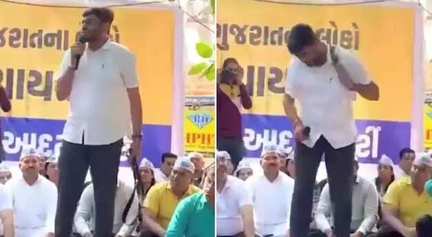 பொதுமேடையில் பெல்டால் தன்னைத் தானே அடித்துக் கொண்ட ஆம் ஆத்மி நிர்வாகி!