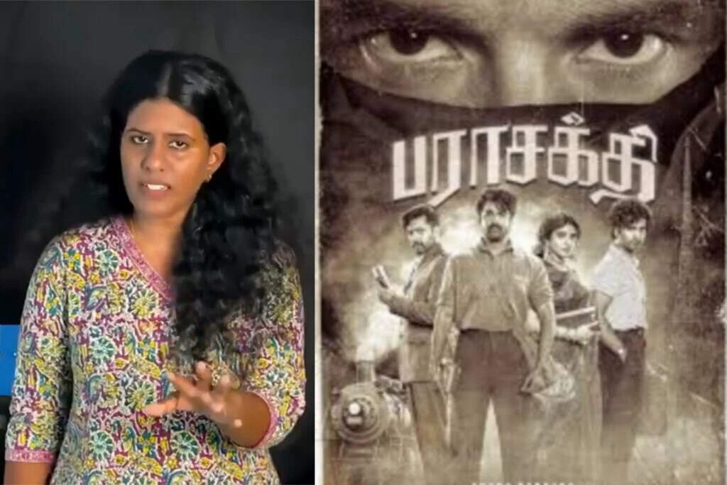 வியாபாரத்திற்காக வரலாற மாத்திட்டீங்களே, நியாயமா? பராசக்தி படத்தை கிழித்து தொங்க விட்ட பெண்... சர்ச்சை வீடியோ!