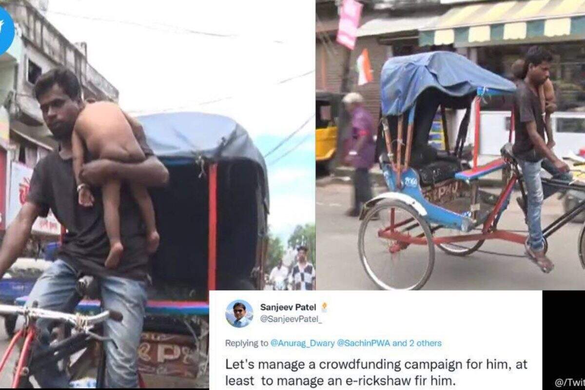 நெகிழ்ச்சி வீடியோ!! குழந்தையை சுமந்து கொண்டே ரிக்‌ஷா ஓட்டும் தொழிலாளி!!