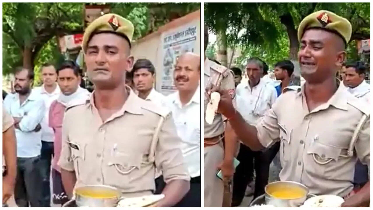 நாய் கூட சாப்பிடாது... கையில் தட்டுடன் கண்ணீர் வடித்த காவலர்!! வைரல் வீடியோ