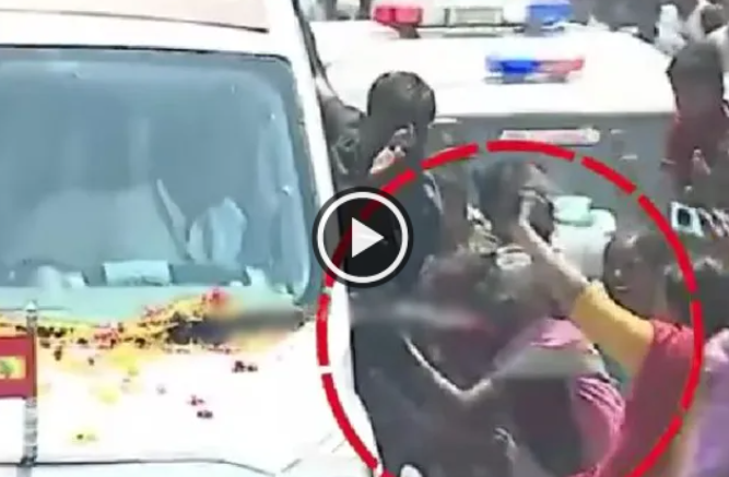 திருப்பூரில் பரபரப்பு... விஜய் வேன் சக்கரத்தில் விழப்போன மூதாட்டி? நூலிழையில் தப்பிய உயிர்!