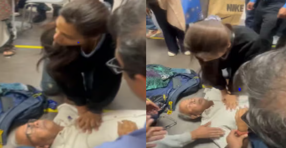 நெகிழ்ச்சி வீடியோ... ஏர்ப்போர்ட்டில் மயங்கியவருக்கு ஓடோடி வந்து முதலுதவி செய்த பெண் மருத்துவர்!