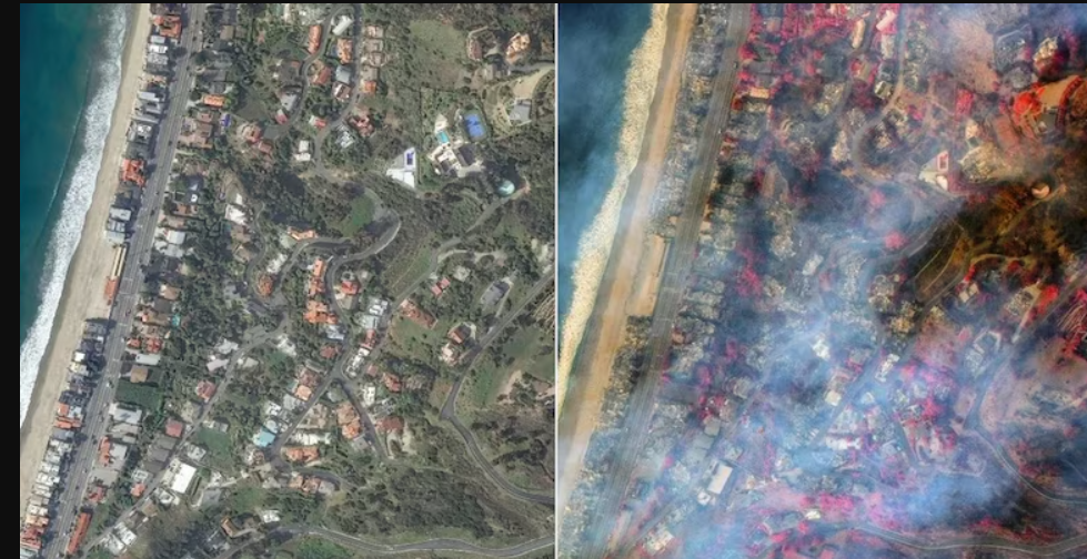 நெஞ்சை உறைய வைக்கும் செயற்கைக்கோள் புகைப்படங்கள்... காட்டூத்தீயில் கருகி சாம்பாலான லாஸ் ஏஞ்சல்ஸ்!