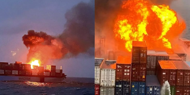 2-வது நாளாக கொழுந்து விட்டு எரியும் தீ... சரக்கு கப்பல் அருகே பெரும்புகைமூட்டம்... போராடும் கடற்படை வீரர்கள்!