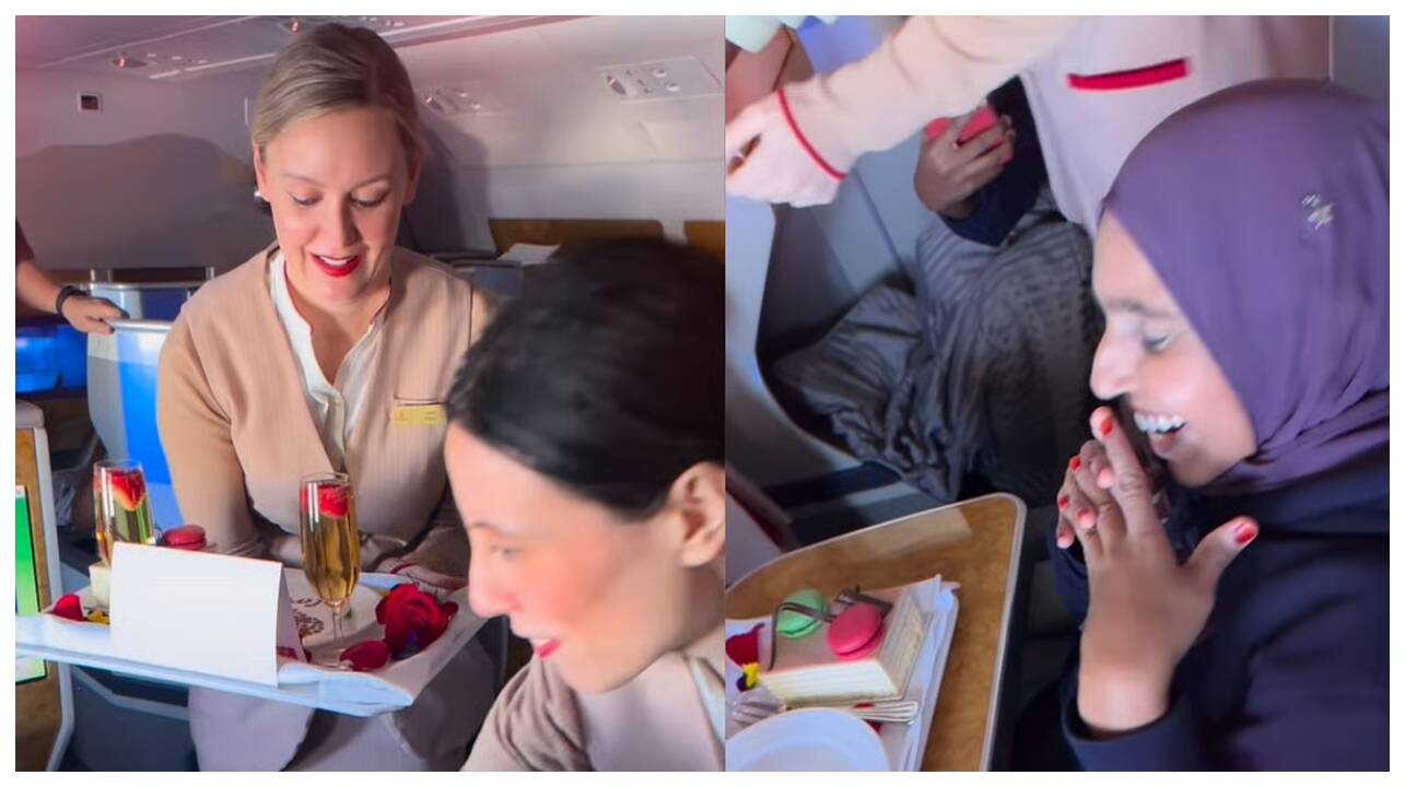 40,000 அடி உயரத்தில் விமானத்தில் திருமண நாள் கொண்டாட்டம் ... வைரல் வீடியோ!