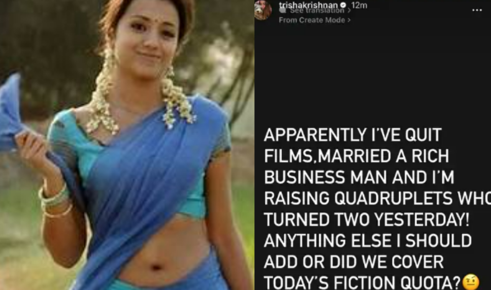 “சினிமாவை விட்டுட்டேன்.. பணக்கார புருஷன்.. 4 குழந்தைங்க இருக்கு” - வைரலாகும் த்ரிஷாவின் இன்ஸ்டா!
