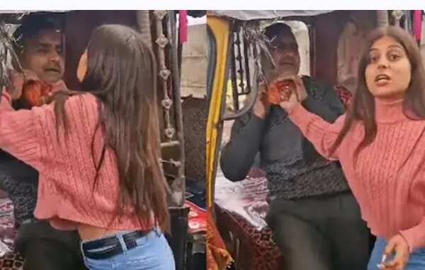 அதிர்ச்சி வீடியோ... பட்டப்பகலில் நடுரோட்டில் ஆட்டோ ஓட்டுநரை அடித்து துவைத்த இளம்பெண்...!