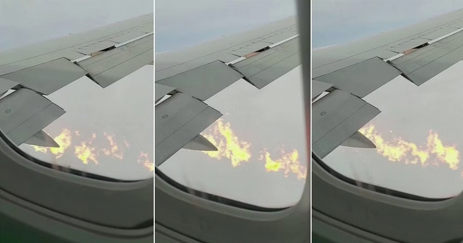 திக்..திக்.. வீடியோ!! நடுவானில் தீப்பிடித்து எரிந்த விமானம்!! அலறித் துடிக்கும் பயணிகள்!!