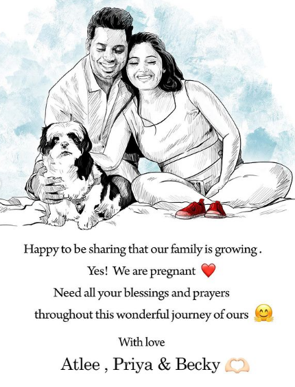 ஹேப்பி நியூஸ் சொன்ன இயக்குனர் அட்லி - பிரியா தம்பதி!! புகைப்படம் வைரல்!!