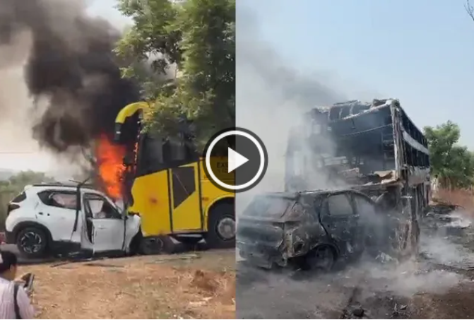 கோர விபத்து... பேருந்து-கார் மோதி தீப்பிடித்ததில் 7 பேர் உயிரிழப்பு!