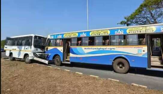 அதிர்ச்சி.. போலீஸ் வேணும், அரசு பேருந்தும் நேருக்கு நேர் மோதி கோர விபத்து!