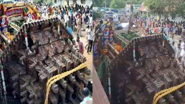 ஆடிப்பூரம் விழா! தேர் கவிழ்ந்து சரிந்து விழுந்ததில் விபத்து! 10க்கும் மேற்பட்டோர் காயம்!