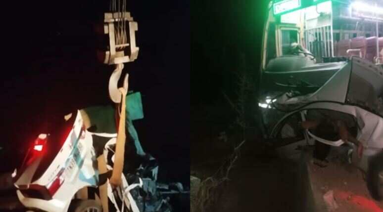 கார் மீது பேருந்து மோதி கோர விபத்து.. 5 பேர் பலியான சோகம்!