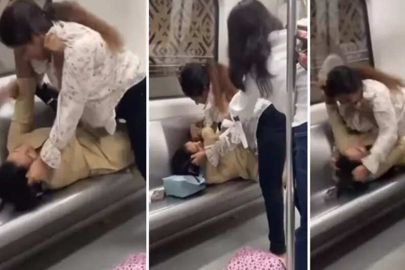 மெட்ரோ ரயிலில் இளம்பெண்கள் குடுமிப்பிடி சண்டை.. வைரல் வீடியோ!