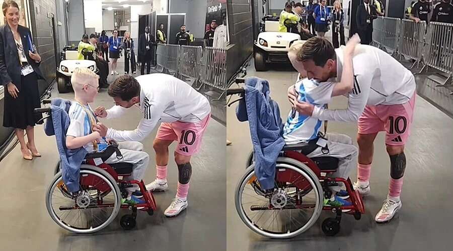 நெகிழ்ச்சி... அரியவகை நோயால் பாதிக்கப்பட்ட சிறுவனை கட்டியணைத்த மெஸ்ஸி!