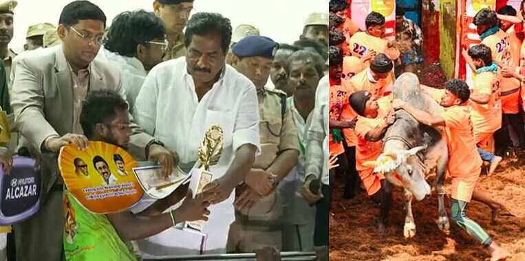 அலங்காநல்லூர் ஜல்லிக்கட்டு: 19 காளைகளை அடக்கிய கருப்பாயூரணி கார்த்திக்கு கார் பரிசு - சிறந்த காளைக்கு டிராக்டர்!