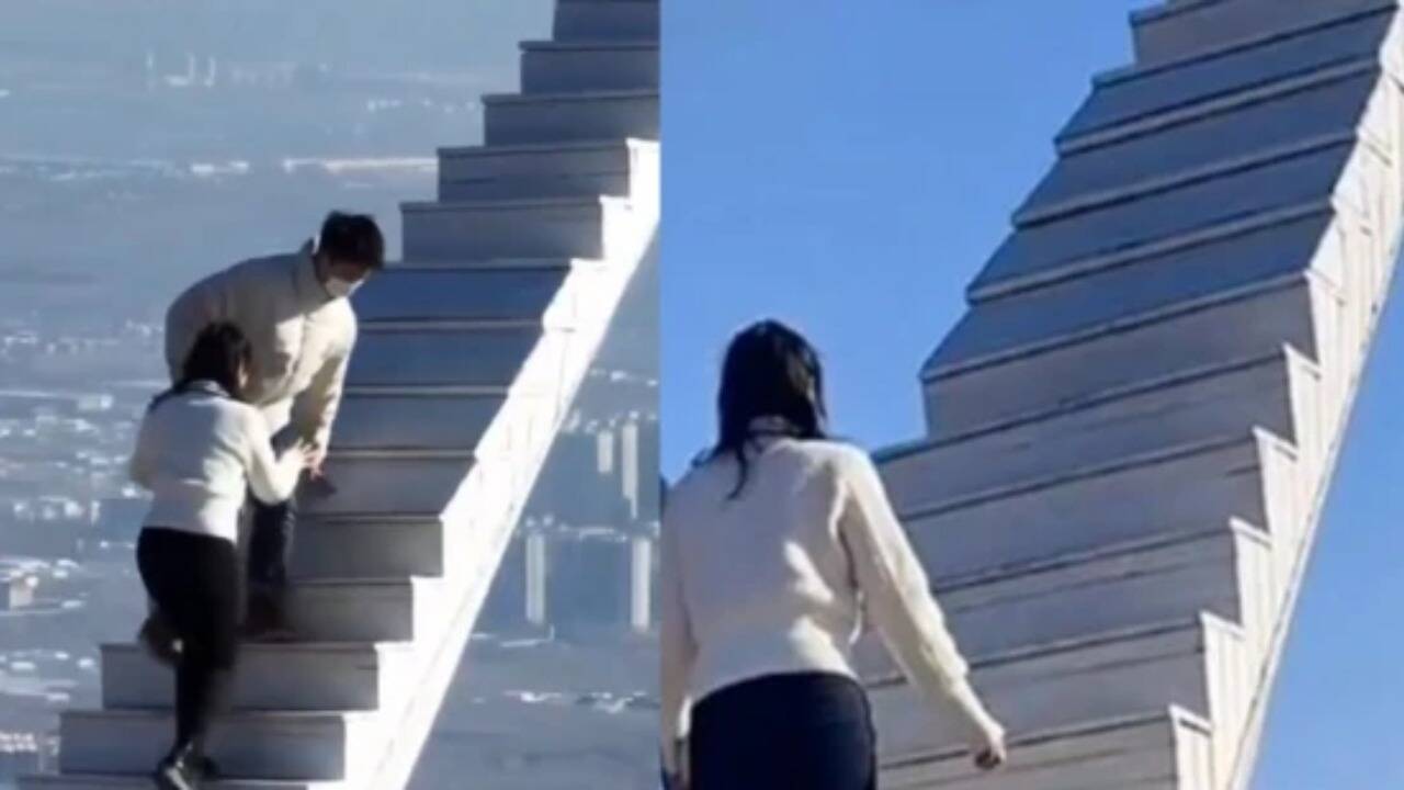 பதற வைக்கும் வீடியோ... அந்தரத்தில் தொங்கும் LOVE LADDER 20 அடி உயர ஏணியில் ஏறும் யூடியூபர்!