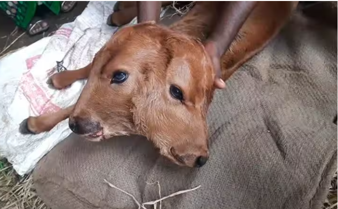 அட... 2 தலை, 4 கண்கள், 2 வாய், 2 மூக்குடன் பிறந்த அதிசய கன்றுக்குட்டி!!