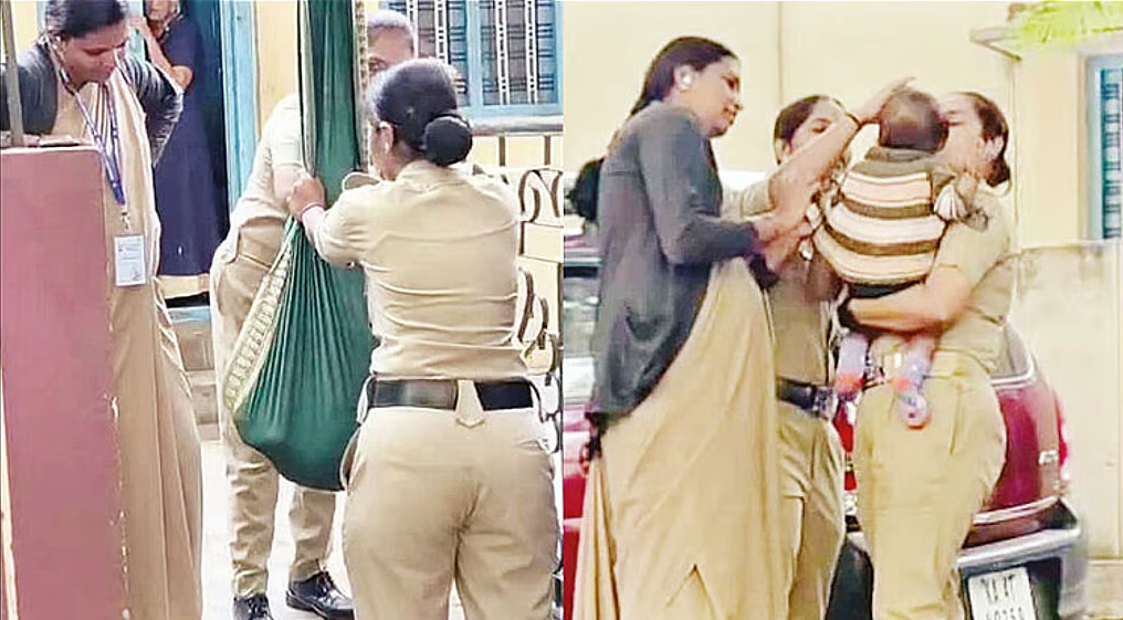 போலீஸ் தேர்வு எழுதிய தாய்... 8 மாத குழந்தையைத் தொட்டிலில் போட்டு தாலாட்டிய பெண் காவலர்கள்!