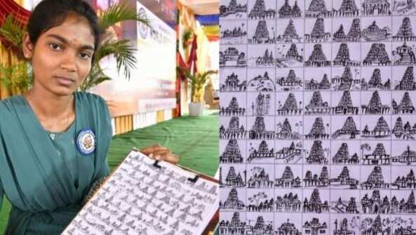 தஞ்சை மாணவி சாதனை.. 135 கோயில்களை வரைந்து அசத்தல் முயற்சி!