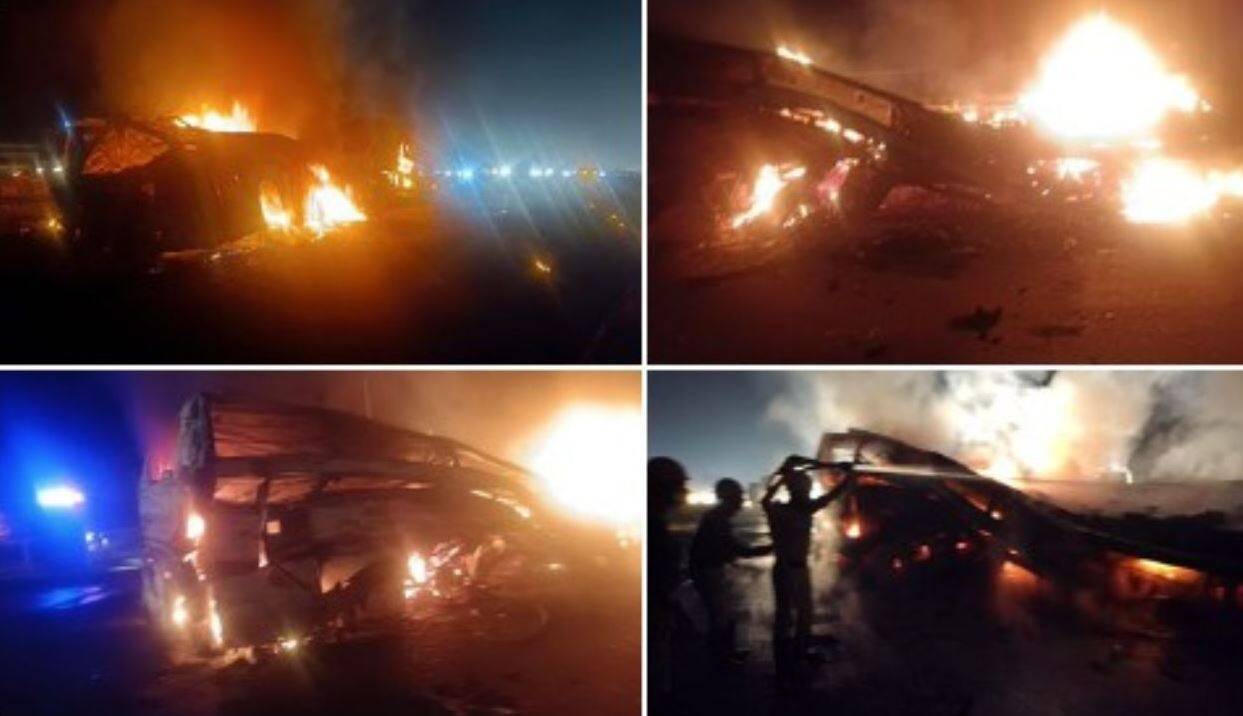 வருஷ கடைசியில் பெரும் துயரம்... லாரி - பேருந்து மோதி தீப்பிடித்தது... 17 பேர் உடல் கருகி பலி.. பலர் படுகாயம்!