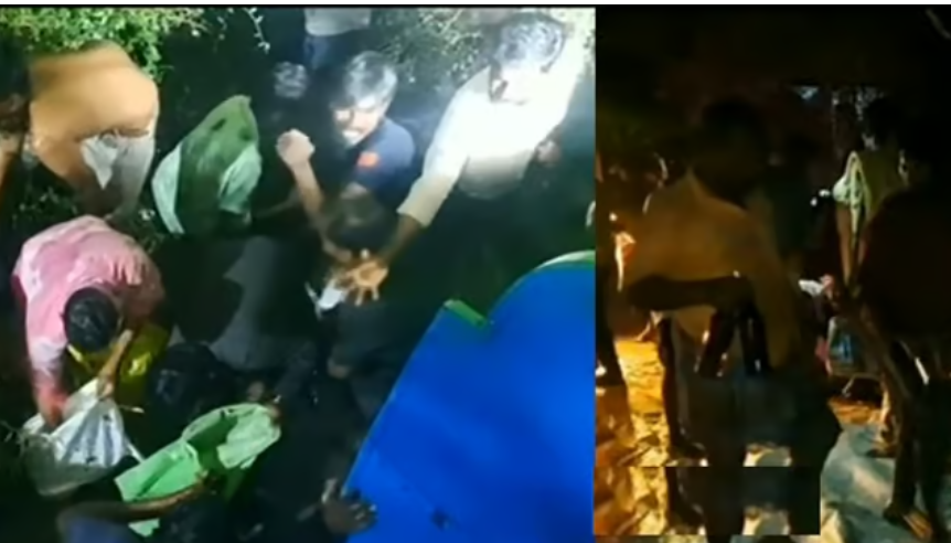 பள்ளத்தில் கவிழ்ந்த டாஸ்மாக் லாரி... பீர் பாட்டில்களை மூட்டை மூட்டையாக ஆட்டைய போட்ட குடிமகன்கள்...!!