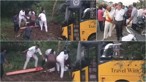 டயர் வெடித்து பள்ளத்தில் கவிழ்ந்த ஆம்னி பேருந்து... ஒருவர் பலி; 15 பேர் படுகாயம்!